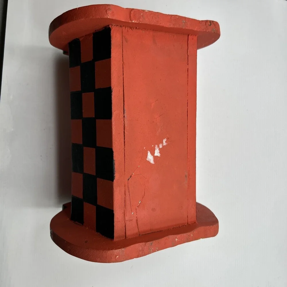 Pumpkin Wood Caddy Halloween Decor Orange Checkered Folk Art Hand Painted